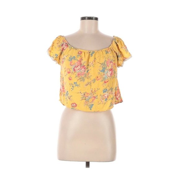 HIP Happening In The  Present Women's  S Yellow Floral Cropped Top  Split Back - Picture 2 of 10